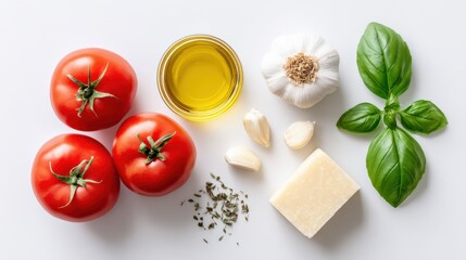 Fresh tomatoes, garlic, basil, cheese and olive oil creating italian flavor