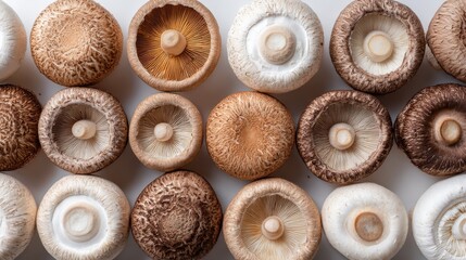Fresh mushrooms of different colors forming a colorful pattern