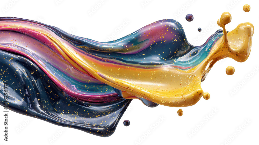 Aufkleber dynamic fluid paint splash with metallic gradient effect in clipart style for creative projects and 