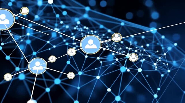 Abstract network connections in blue, symbolizing social media and connectivity - Powered by Adobe