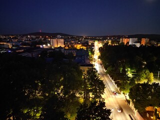 Kielce - Polska - centrum miasta, rynek , katedra nocą nagrane dronem  © Konrad