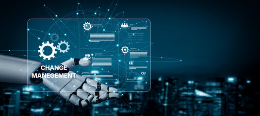 AI supports business transformation through change management strategies combining innovation, globalization, solution enablement, and team collaboration Vouch