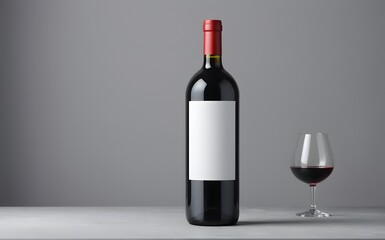 Elegant Wine Bottle with Glass on Surface – Still Life Beverage Composition