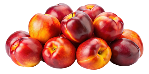 A vibrant pyramid of ripe nectarines showcasing their smooth skin and gradient of red orange and yellow hues