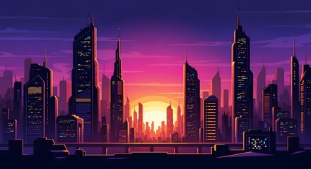Obraz premium City skyline at sunset 