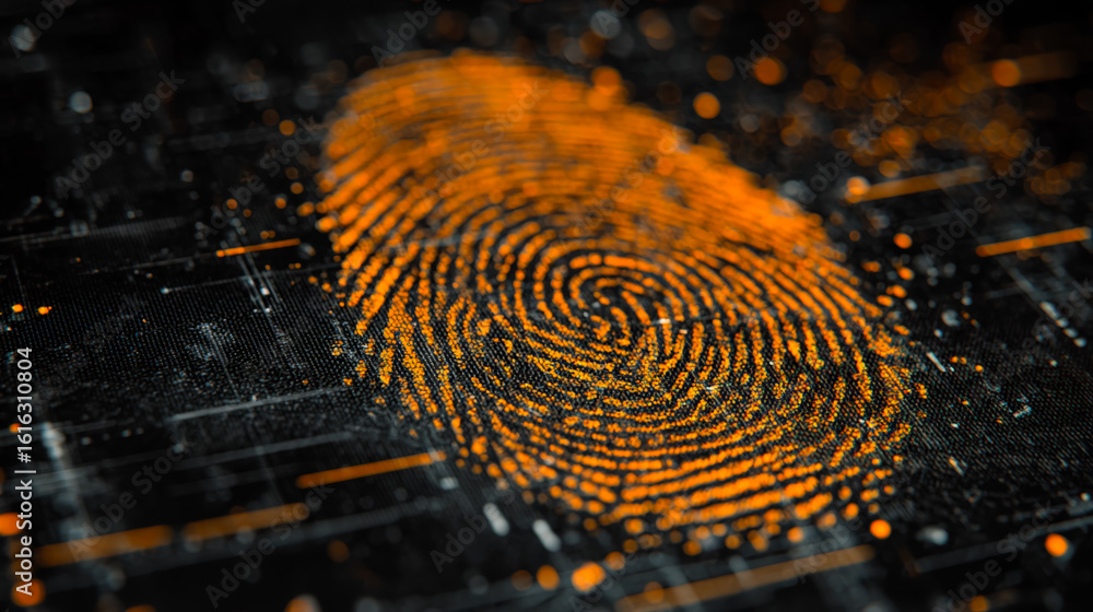 Poster digital fingerprint security scan on futuristic fingerprint scanner interface