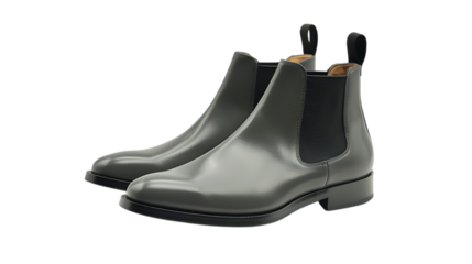 Elegant grey leather chelsea boots isolated on transparent background, a timeless and versatile footwear choice that combines style and comfort, perfect for any occasion and outfit