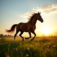 Fototapeta premium Majestic Horse Galloping at Sunset