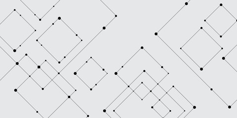 Abstract background with technology communication data element shape line and dots perfect for advertisements, posters, presentations, website background. Black square diagram on white background.