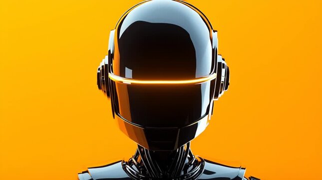 Robot Head Like Daft Punk on Orange Background