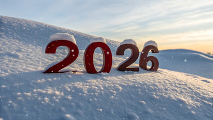 Celebrate the New Year with festive '2026' numbers nestled in fresh winter snow
