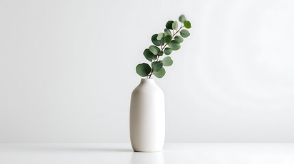 White Vase With Green Eucalyptus Branch ceramic