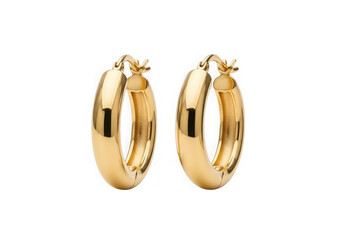 A pair of gold hoop earrings isolated on transparent background