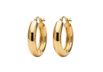 A pair of gold hoop earrings isolated on transparent background
