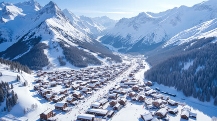 Aerial View of Extensive Ski Terrain and Charming Village of Val d’Isère, France