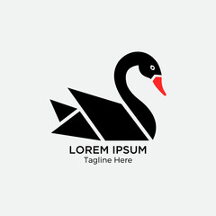 Modern geometric black swan logo vector design with red beak