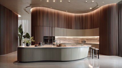 Dark-toned contemporary kitchen featuring LED lighting and stone backsplash — perfect for dramatic visuals in architectural portfolios and ads.
