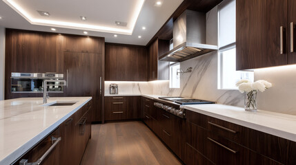 Modern kitchen interior with sleek island and minimalist cabinetry — perfect for editorial design, real estate visuals, and home inspiration content.
