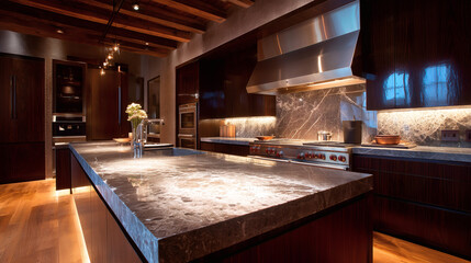 Modern kitchen interior with sleek island and minimalist cabinetry — perfect for editorial design, real estate visuals, and home inspiration content.