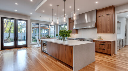 Modern kitchen interior with sleek island and minimalist cabinetry — perfect for editorial design, real estate visuals, and home inspiration content.