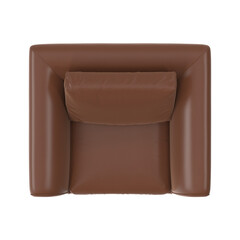 Modern Brown Leather Armchair with Loose Cushion, Top View 3D Render, Isolated