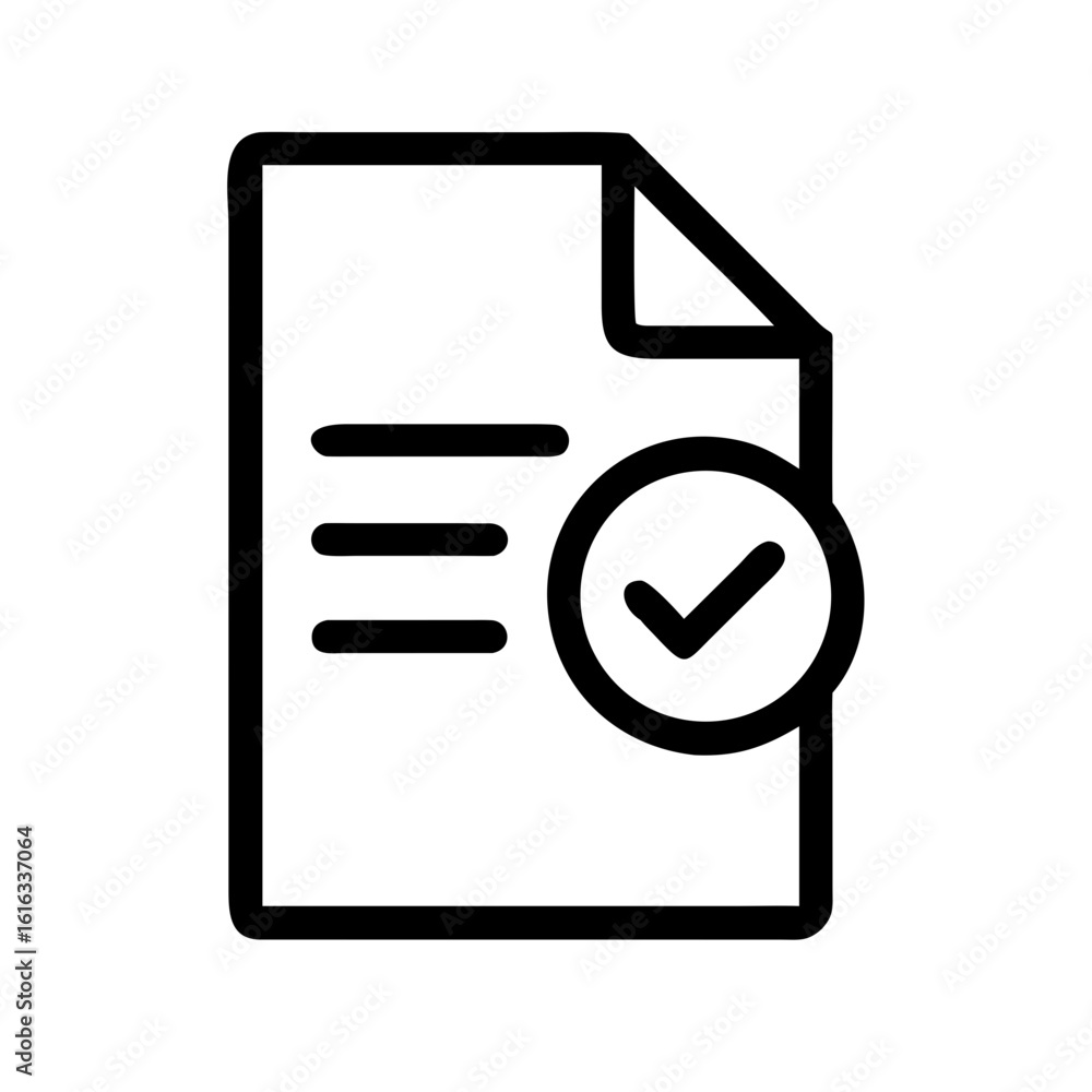 Poster completed document checklist icon vector illustration for task management and approval confirmation 