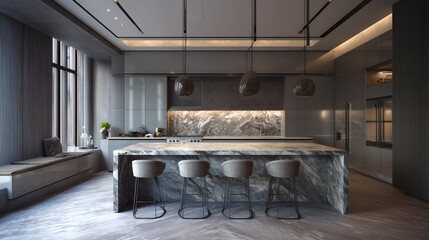 Modern kitchen interior with sleek island and minimalist cabinetry — perfect for editorial design, real estate visuals, and home inspiration content.