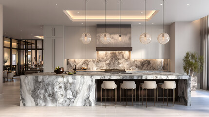 Modern kitchen interior with sleek island and minimalist cabinetry — perfect for editorial design, real estate visuals, and home inspiration content.