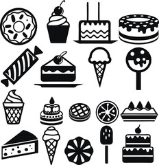 Assorted Sweet Treats A Collection of Delicious Desserts Featuring Cakes, Ice Cream, Candies, Donuts, and Other Tempting Confections