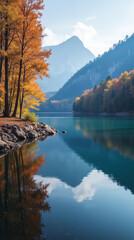 Lake Bohinj in Autumn Slovenia — A Quiet Autumnal Reflection of Golden Birches and Crimson Oaks on the Water