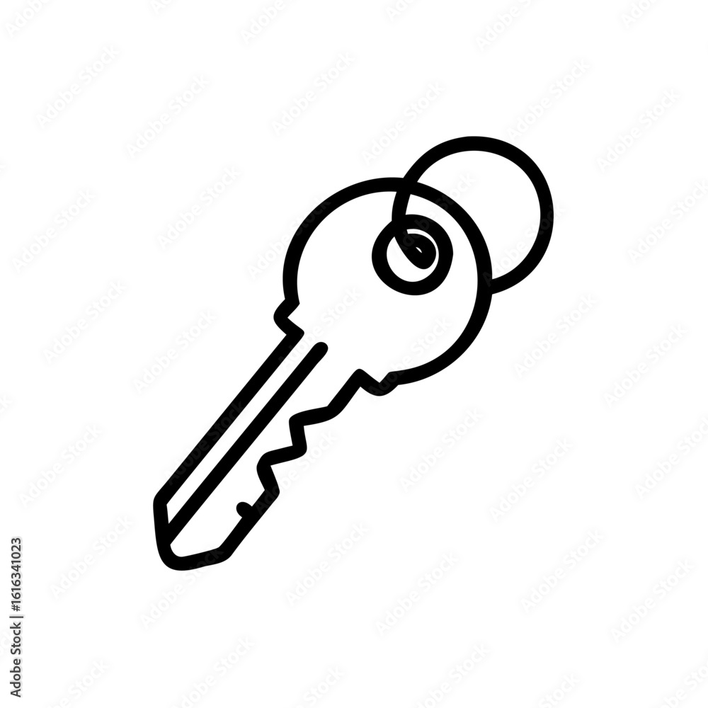Poster outline a house key with a circular keychain on a home lock