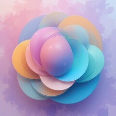 Abstract pastel flower made of layered circles on a watercolor background