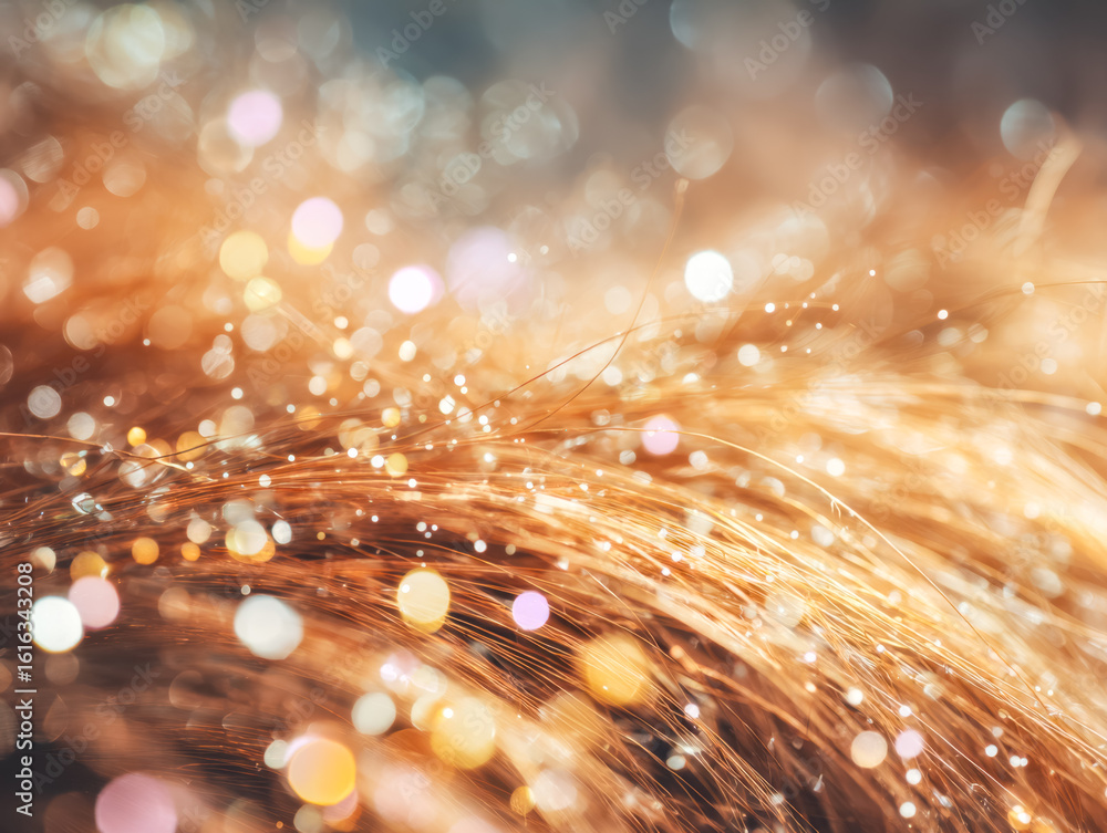 Poster abstract shimmering light display with bokeh effects and golden hues