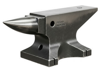 A heavy steel anvil is isolated on transparent background, ready for forging