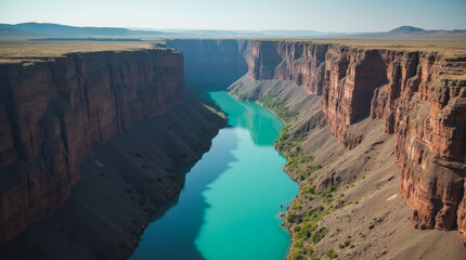 Sulak Canyon Dagestan Russia Deep Turquoise River Winding Through Vast Canyon Cliffs