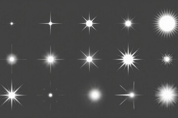 White glowing light starbursts set vector. Sparkle flare effects for winter, Christmas design, overlays, and festive decorations.



