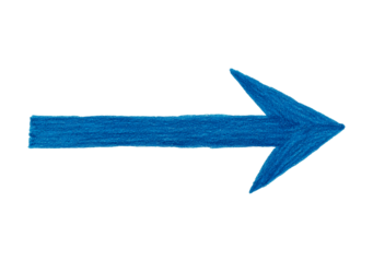 Textured blue crayon-drawing of right arrow on transparent background, PNG