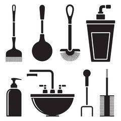 set of bathroom accessories black vectors 