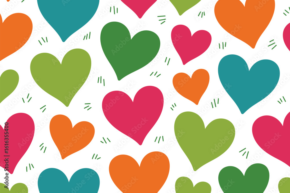 Aufkleber a colorful pattern of hearts in various sizes and colors scattered on a white background with small 