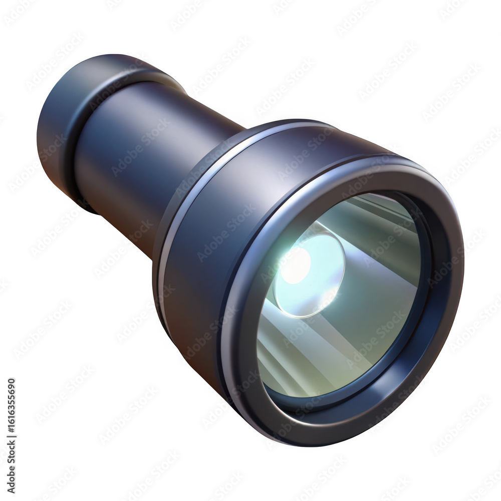 Poster 3d bright led flashlight isolated on transparent background