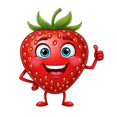 Obraz premium Happy cartoon strawberry character giving a thumbs up gesture isolated on transparent background