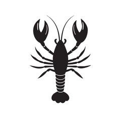 Black Silhouette of a Crawfish or Lobster Animal Vector Art Graphic Design Element Isolated on White Background