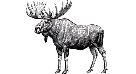 Detailed engraving of a majestic moose isolated on transparent background © Shobuj