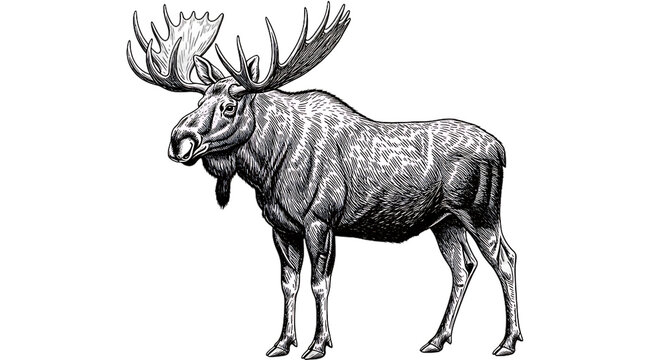 Detailed engraving of a majestic moose isolated on transparent background