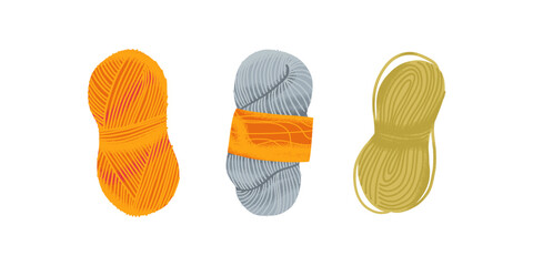Colorful yarn skeins for knitting and crochet isolated on white background. Illustration of wool balls for handmade crafts and hobbies.