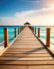 pier on beach to ocean vacation background