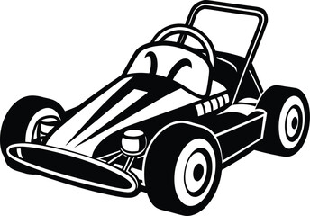 Obraz premium Go kart silhouette, racing vehicle icon, minimal line art, motor sport vector, karting outline drawing