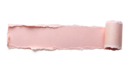 A strip of torn pink paper with a rolled edge isolated on transparent background