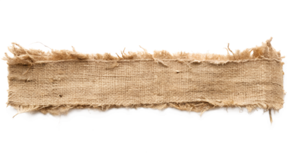 A strip of burlap fabric with torn edges isolated on transparent background