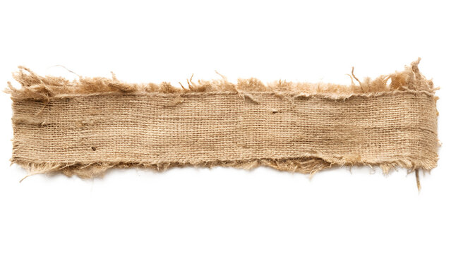 A strip of burlap fabric with torn edges isolated on transparent background